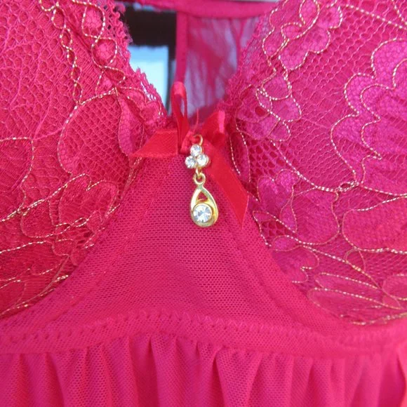 NWT baby doll nighty & panty with lace & metallic details size L - Picture 6 of 15